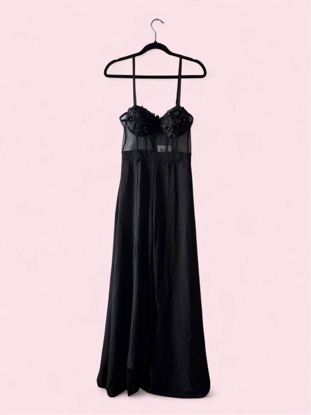 Black Lace-Trimmed Long Slip Jumpsuit